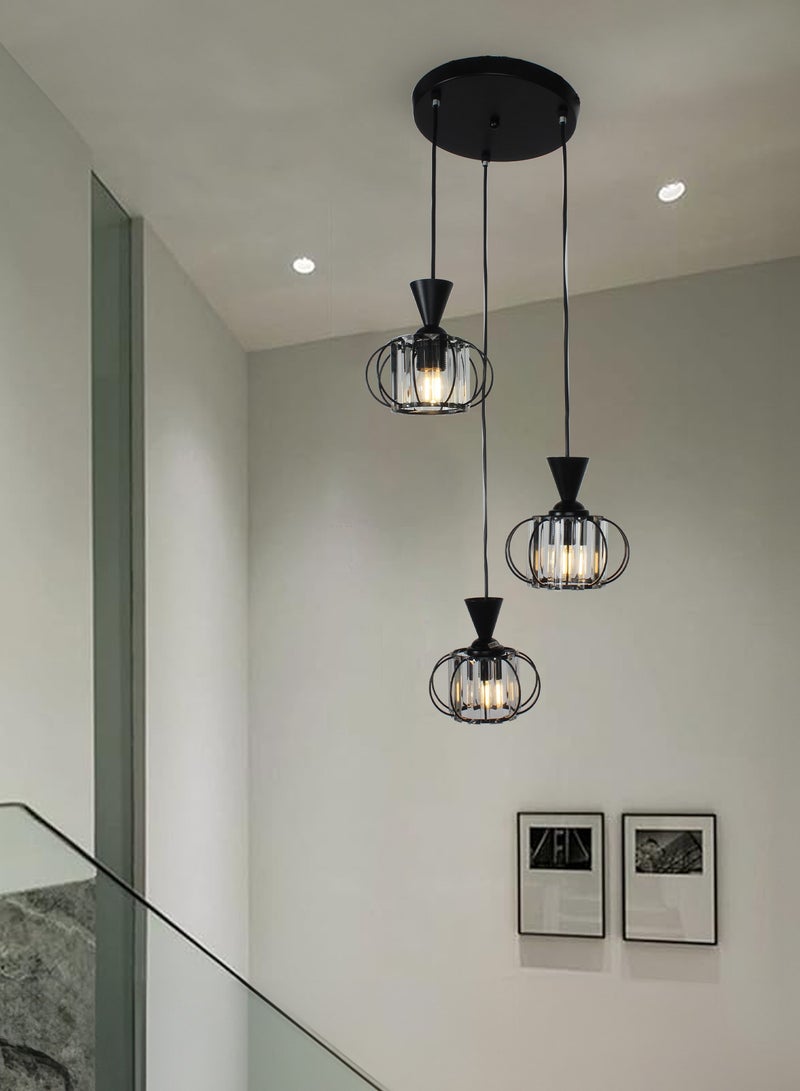 Best Power Modern Triple Chandelier Light Fixture – Black Metal Cage Hanging Lamps for Dining Room & Kitchen - Image 4