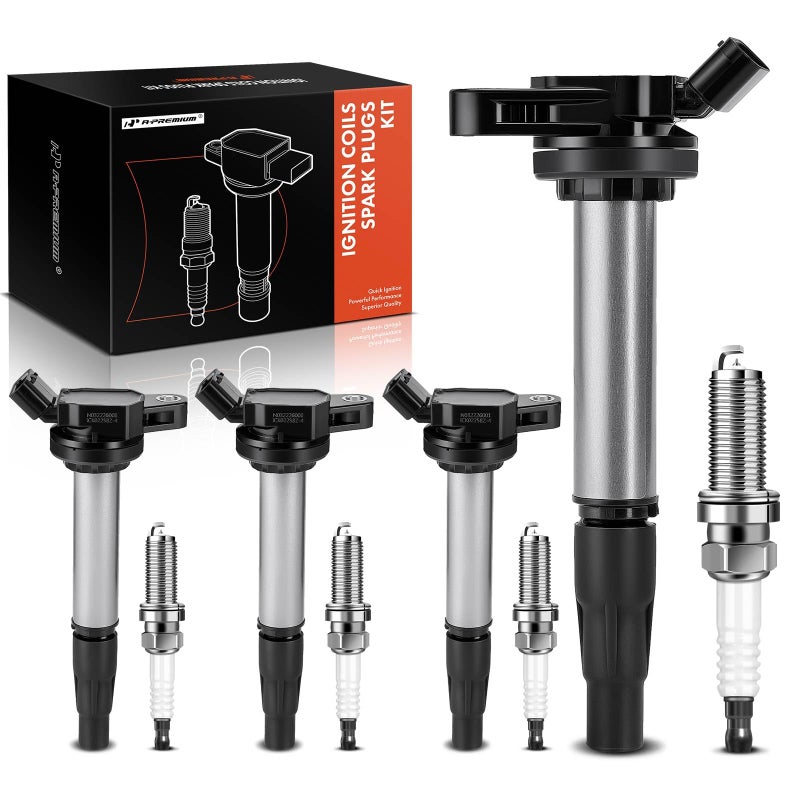 A-Premium Set of 4 Ignition Coil Pack and Iridium Spark Plugs Compatible with Toyota Corolla 2009-2018 Matrix Prius C-HR & Lexus CT200h 2011-2017 & Scion iM xD - Image 1
