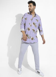 Instafab Plus Men's Lavender Floral Print Shirt  - Image 5