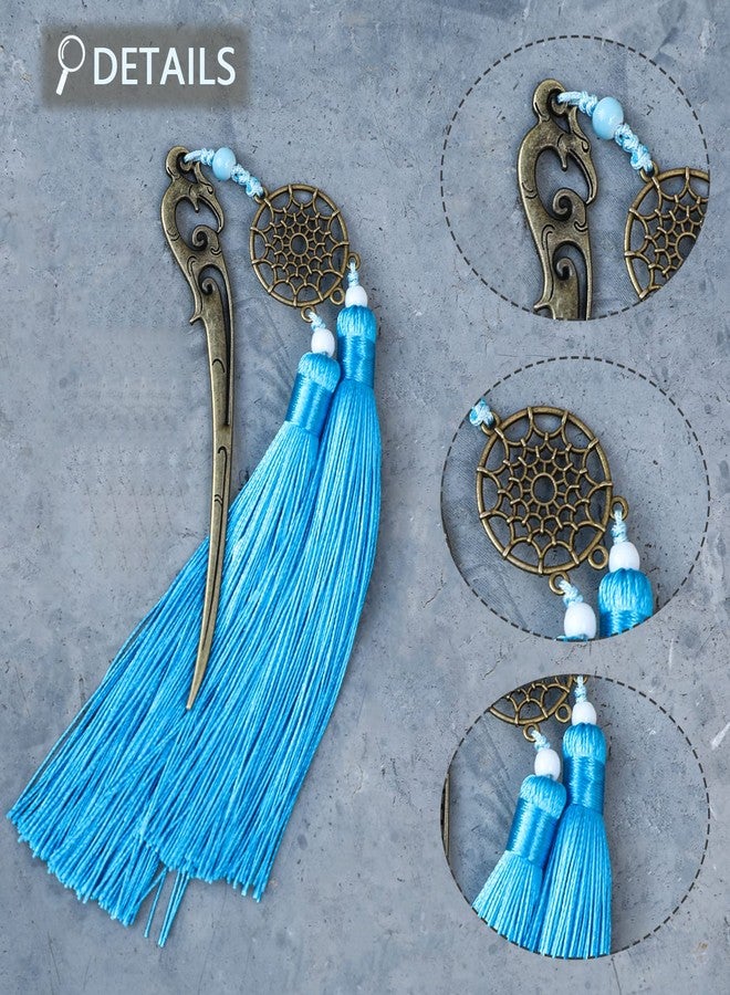 GTHER Chinese Metal Bookmarks with Tassel, Vintage Bookmark Unique Classical Ancient Chinese Hairpin Bookmark with Handmade Silky Tassel for Book Lovers Unique Gift - Image 4