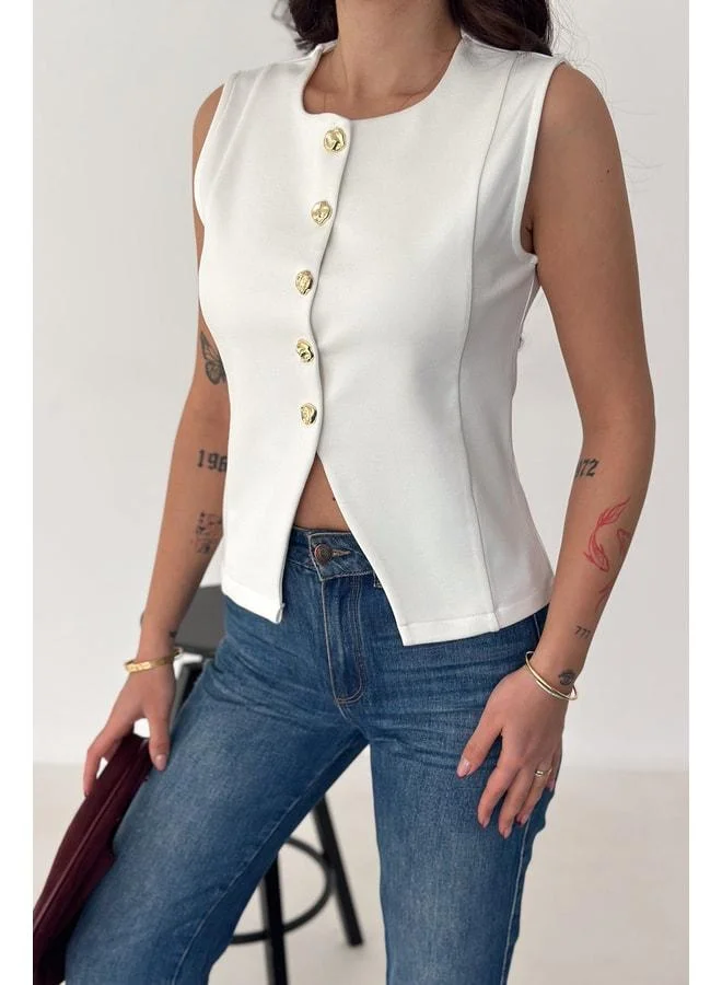 Noa Noa Women's Sleeveless Blouse with Gold Button Detailing – Button Edge