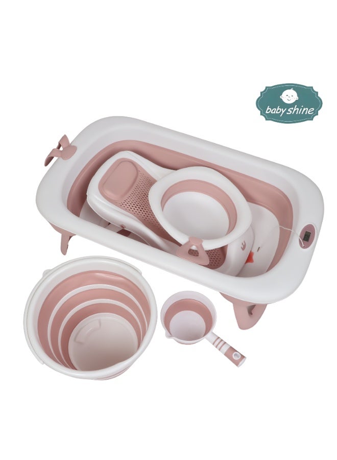 بيبي شاين مروش استحمام للأطفال 5 في 1 قابل للطي بتصميم امن وسهل التخزين لحديثي الولادة مع وجود مقياس لحرارة المياه - Image 2
