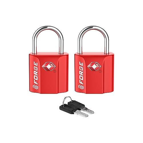 Forge 1''x1'' TSA Approved Luggage Locks: Ultra Secure dimple Key Travel Locks with zinc Alloy Body, for Luggage, Travel Cases, Backpacks, Red 2PK. - Image 1