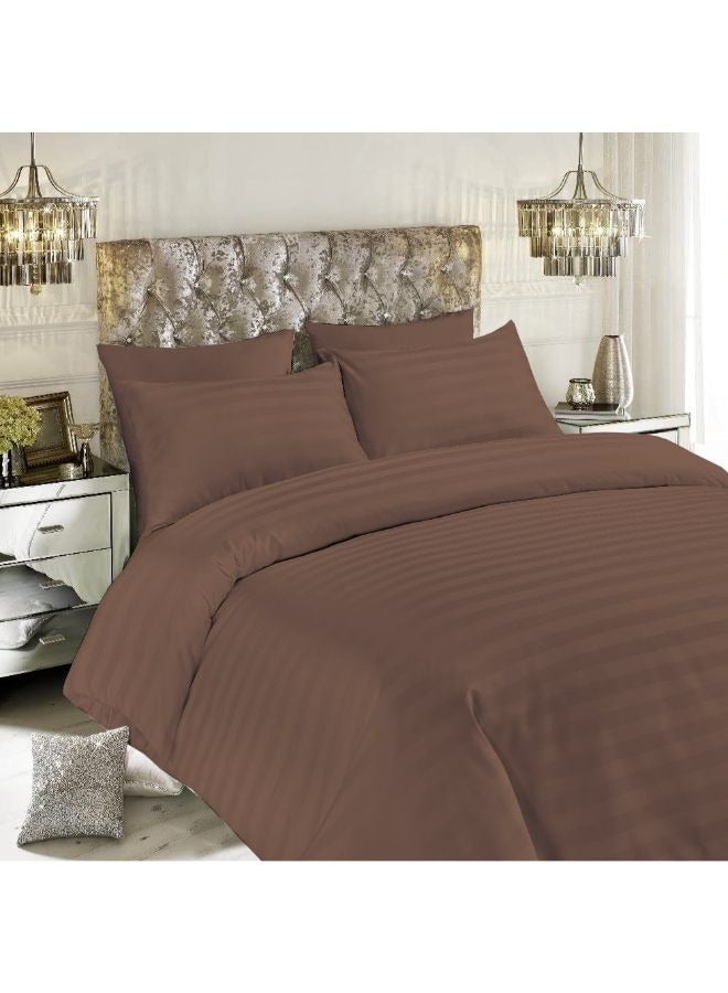 BYFT Tulip (Dark Brown) Queen Size Fitted Sheet,Duvet cover and Pillow Covers with 1 cm Satin Stripe (Set of 6 Pcs) 100% Cotton, Soft and Luxurious Hotel Quality Bed linen-300 TC - Image 1
