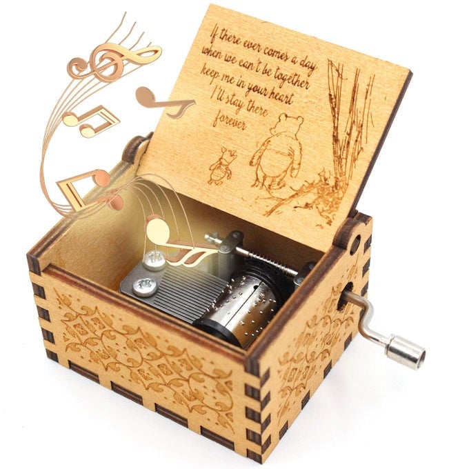 Wooden Music Box The Pooh Saying Music Box Gift for Friend Cousins BFF New Years Gifts 1 Set