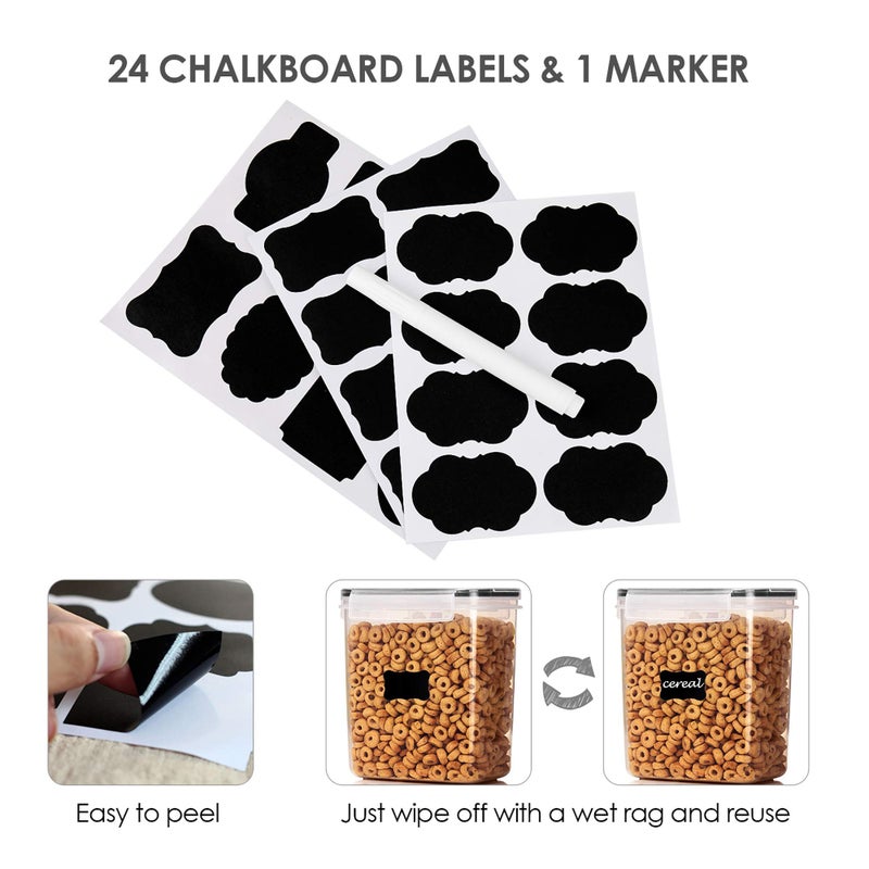 Vtopmart Airtight Food Storage Containers 6 Pieces - Plastic BPA Free Kitchen Pantry Storage Containers for Sugar,Flour and Baking Supplies - Dishwasher Safe - Include 24 Labels, Black - Image 5