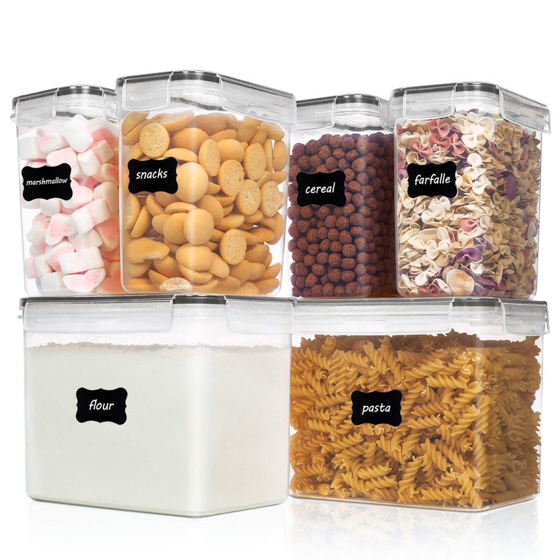Vtopmart Airtight Food Storage Containers 6 Pieces - Plastic BPA Free Kitchen Pantry Storage Containers for Sugar,Flour and Baking Supplies - Dishwasher Safe - Include 24 Labels, Black - Image 1