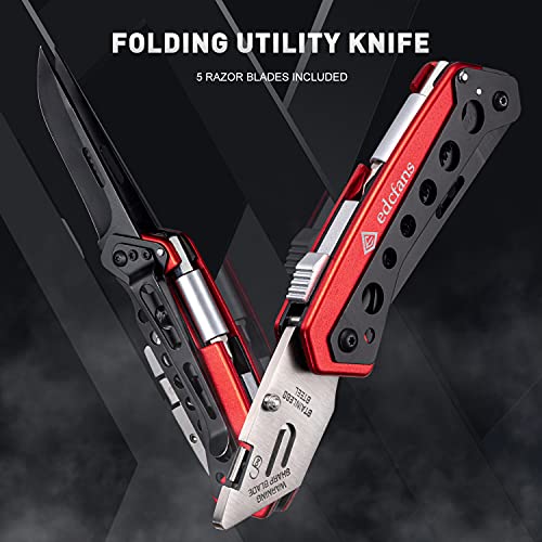 edcfans Folding Utility Knife Box Cutter with 5 Razor Blades, Pocket Utility Knives, Screwdriver, Saw, Lock Design, Clip and Holder for Belt, EDC Heavy Duty Work Knifes, Fathers Day Dad Gifts for Papa - Image 3