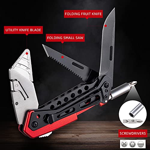 edcfans Folding Utility Knife Box Cutter with 5 Razor Blades, Pocket Utility Knives, Screwdriver, Saw, Lock Design, Clip and Holder for Belt, EDC Heavy Duty Work Knifes, Fathers Day Dad Gifts for Papa - Image 2