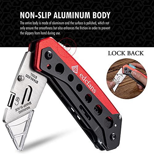 edcfans Folding Utility Knife Box Cutter with 5 Razor Blades, Pocket Utility Knives, Screwdriver, Saw, Lock Design, Clip and Holder for Belt, EDC Heavy Duty Work Knifes, Fathers Day Dad Gifts for Papa - Image 4