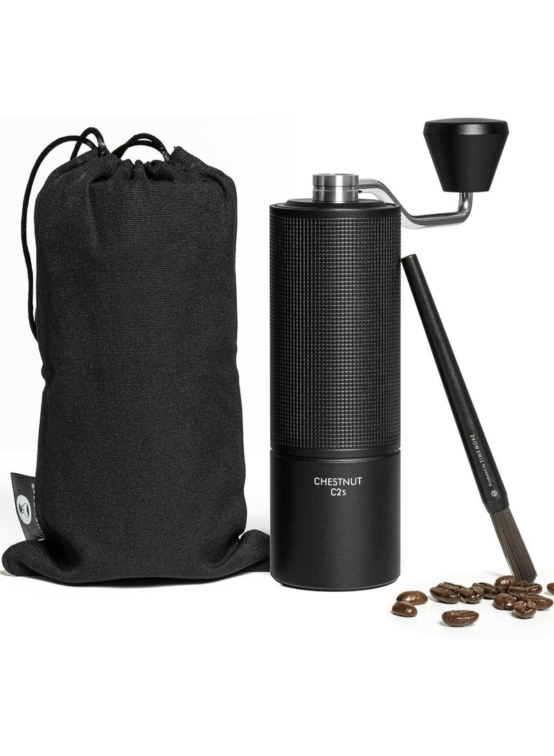 TIMEMORE Chestnut C2S Manual Coffee Grinder Capacity 25g with CNC Stainless Steel Conical Burr, Internal Adjustable Setting, Double Bearing Positioning, C2S Black Hand Coffee Grinder - Image 1