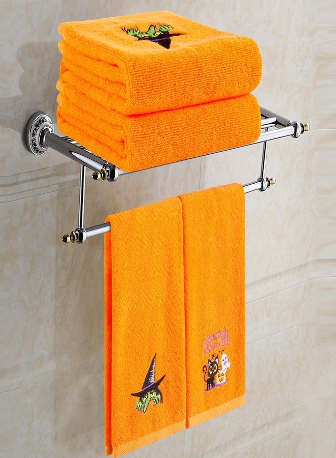 Quera 2 Pack Halloween Hand Towels 100% Cotton Embroidered Premium Luxury Decor Bathroom Decorative Dish Towels Set for Drying, Cleaning, Cooking, Holiday Towels Gift Set (Witch, Orange) - Image 3