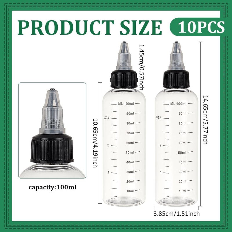 BENECREAT 10 x 100 ml Transparent Plastic Compression Bottles with Scale and Graduated Dispensing Bottles for Ink Liquid, Oils, Gels, Glue General compatible practical design - Image 2