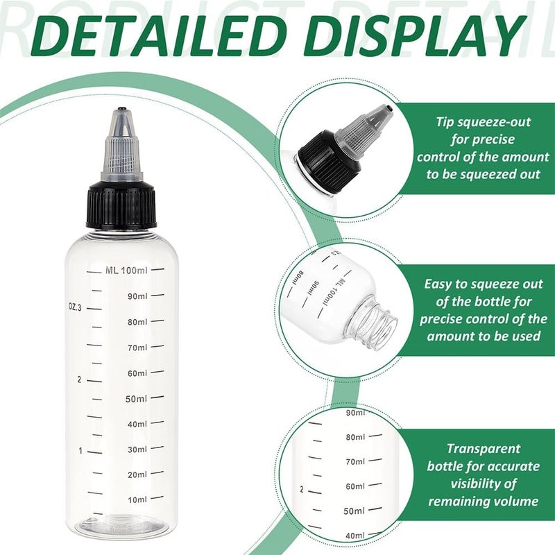 BENECREAT 10 x 100 ml Transparent Plastic Compression Bottles with Scale and Graduated Dispensing Bottles for Ink Liquid, Oils, Gels, Glue General compatible practical design - Image 4