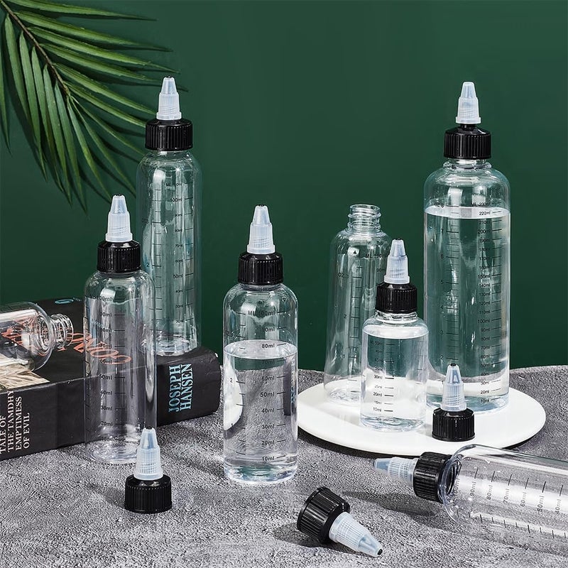 BENECREAT 10 x 100 ml Transparent Plastic Compression Bottles with Scale and Graduated Dispensing Bottles for Ink Liquid, Oils, Gels, Glue General compatible practical design - Image 5