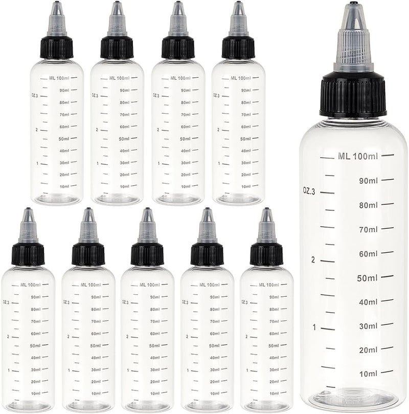 BENECREAT 10 x 100 ml Transparent Plastic Compression Bottles with Scale and Graduated Dispensing Bottles for Ink Liquid, Oils, Gels, Glue General compatible practical design - Image 1