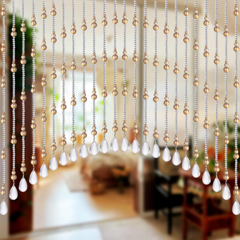 Osunnus Crystal Glass Beaded Curtain for Doorway Hanging Door Beads Curtain Arched Beaded Valance Crystal Hippie Decor for Door Entrance Window Closet 25 Strings Champagne