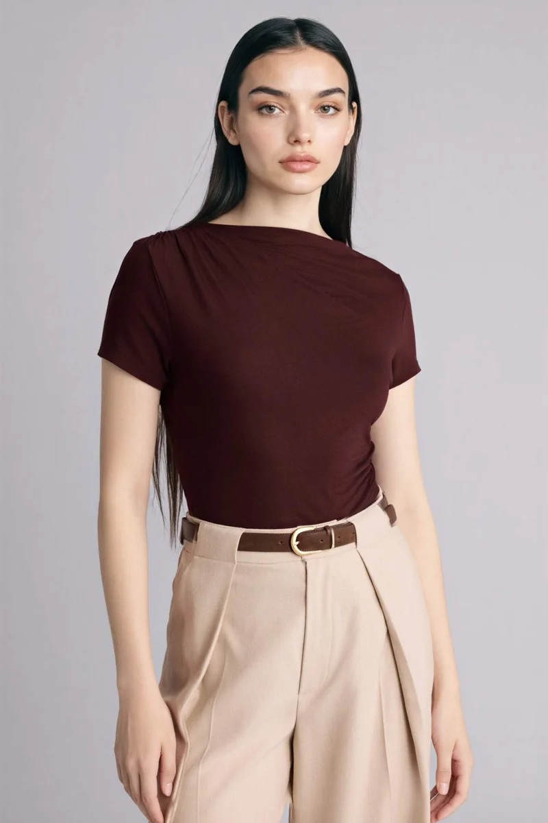 ديفاكتو Slim Fit Boat Collar Short Sleeve T-Shirt