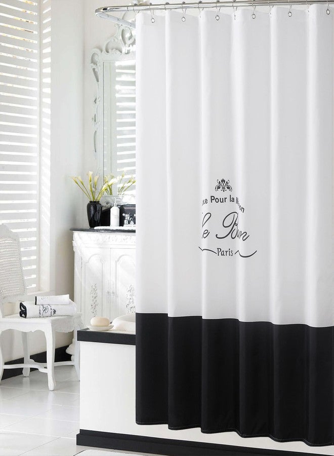 BESTRIPES Fabric Shower Curtain, White and Black Shower Curtains for Bathroom, Waterproof Bathroom Curtains, 72" W x 72" H - Image 1