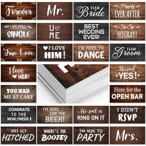 Beeveer 24 Designs Rustic Wedding Photo Booth Props Double Sided 11x55 Inch Photo Booth Props Vintage Marriage Parties Decor Anniversary Wedding PVC Selfie Signs for Engagement Bridal Party Supplies - Image 1