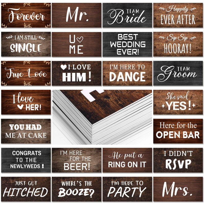 Beeveer 24 Designs Rustic Wedding Photo Booth Props Double Sided 11x55 Inch Photo Booth Props Vintage Marriage Parties Decor Anniversary Wedding PVC Selfie Signs for Engagement Bridal Party Supplies - Image 2