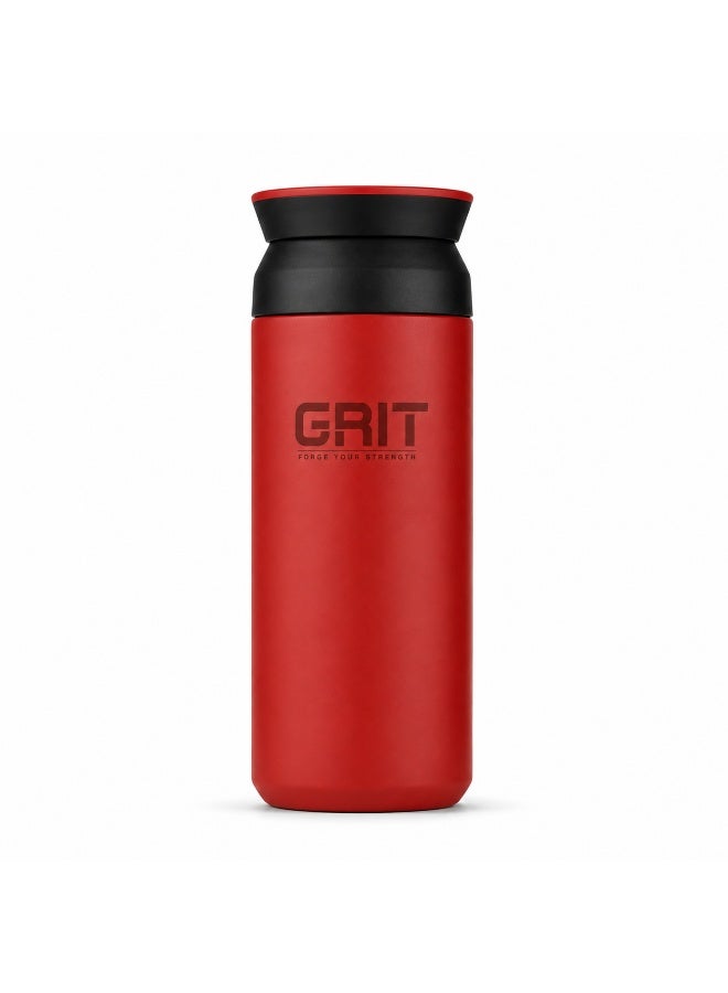 GRIT Insulated Flask Bottle 500ml - Hot & Cold Stainless Steel Flask - Modern Compact Design, Comfortable Grip & Leakproof Lid - Red Stainless Steel Flask - Image 1