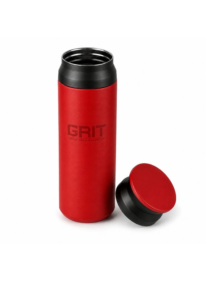 GRIT Insulated Flask Bottle 500ml - Hot & Cold Stainless Steel Flask - Modern Compact Design, Comfortable Grip & Leakproof Lid - Red Stainless Steel Flask - Image 3