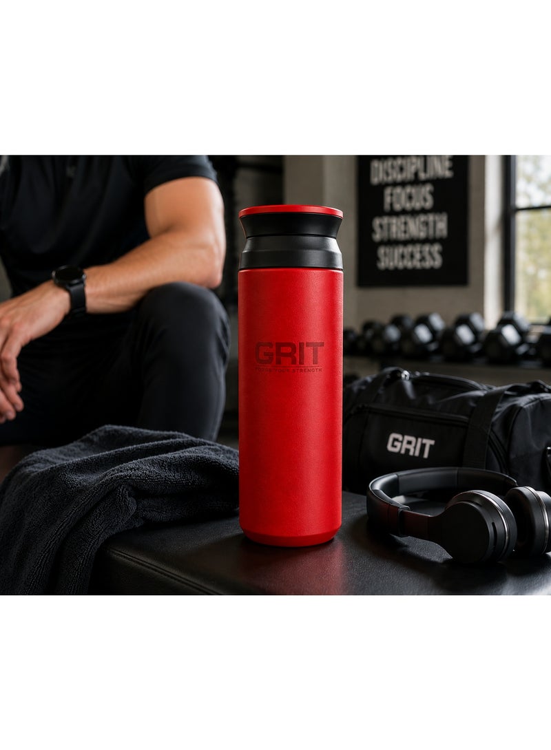 GRIT Insulated Flask Bottle 500ml - Hot & Cold Stainless Steel Flask - Modern Compact Design, Comfortable Grip & Leakproof Lid - Red Stainless Steel Flask - Image 4