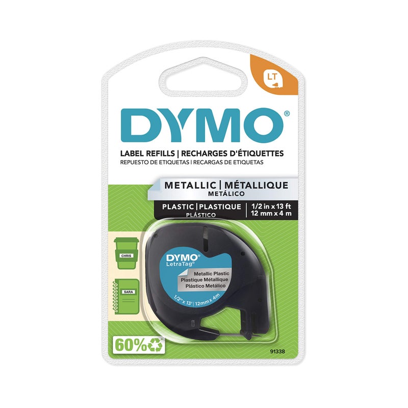 DYMO LetraTag Labeling Tape for LetraTag Label Makers Black print on Metallic Silver tape 12 W x 13 L - Image 2