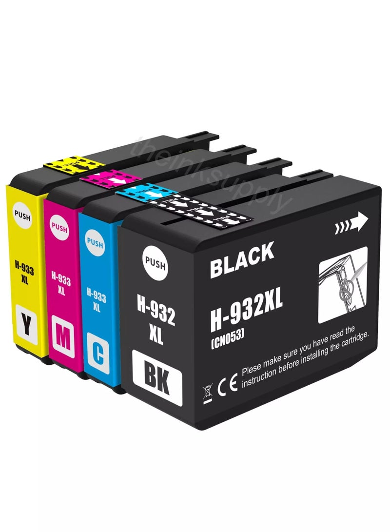 HP 932XL 933XL Ink Cartridges (4 Pack) Compatible for HP 932 933 Ink Cartridges for Officejet 7510 7612 7110 6600 6700 6100 7610 6110 Printer  ( Black, Cyan, Magenya , Yellow ) 