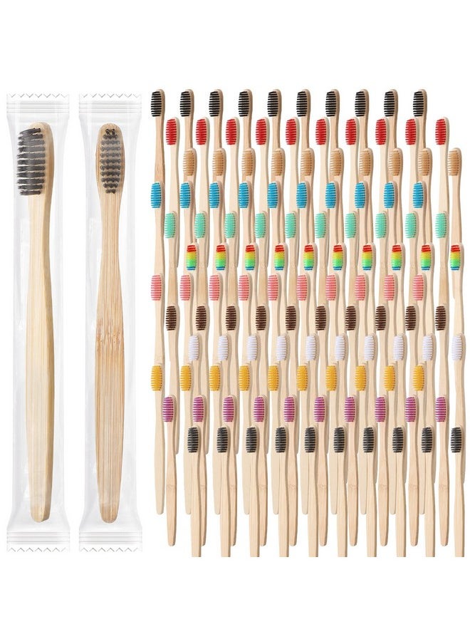 Sieral Sieral 120 Pcs Bamboo Toothbrushes Soft Bristle Toothbrush Travel Wooden 7 Inch Manual for Kids Teens Adults Home Travel, Individually Wrapped, 12 Color, Blue,Green,Purple,White  - Image 1