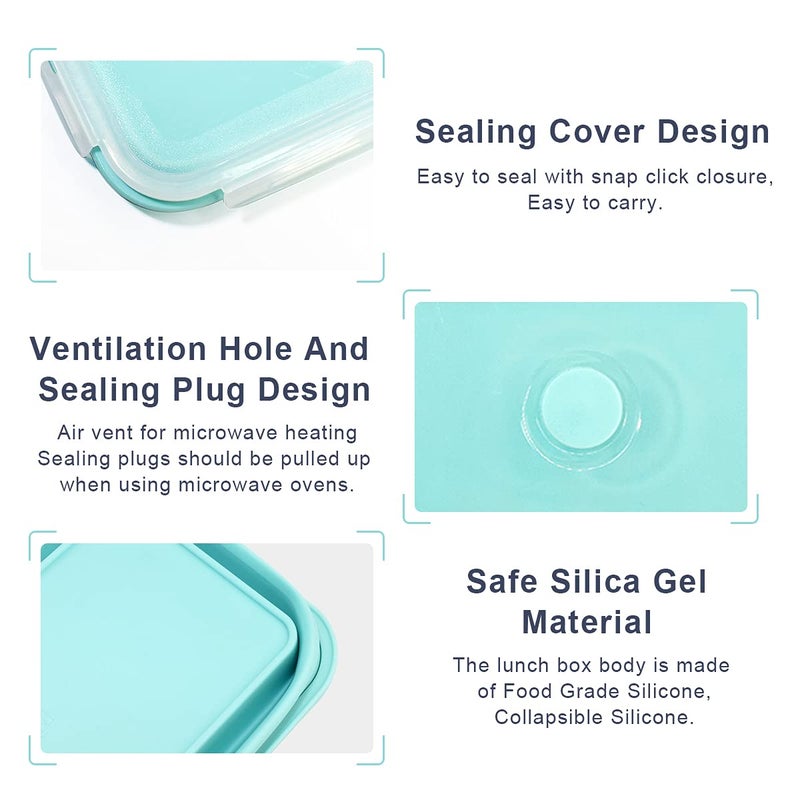 BJ Collapsible Food Storage Containers with Lids  Set of 4 Rectangle Bowls for Camper Storage and Organization  Cool Stuff for RV Camping Accessories for Inside Must Haves  Flat Box Stacks  Blue - Image 3