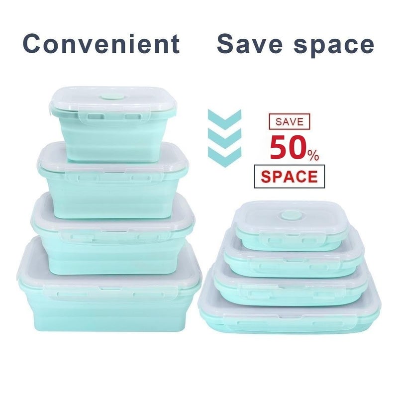 BJ Collapsible Food Storage Containers with Lids  Set of 4 Rectangle Bowls for Camper Storage and Organization  Cool Stuff for RV Camping Accessories for Inside Must Haves  Flat Box Stacks  Blue - Image 4