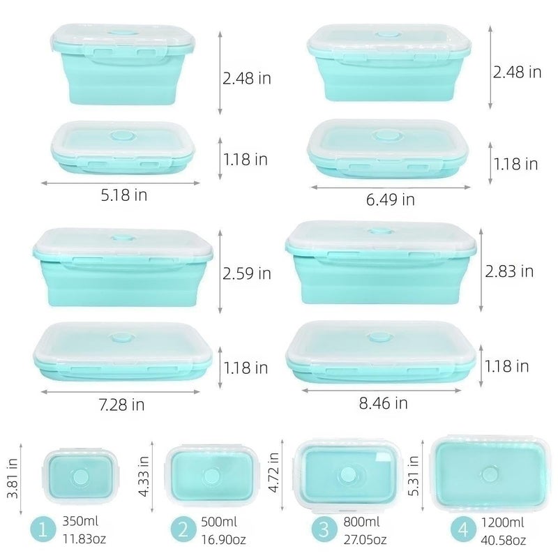 BJ Collapsible Food Storage Containers with Lids  Set of 4 Rectangle Bowls for Camper Storage and Organization  Cool Stuff for RV Camping Accessories for Inside Must Haves  Flat Box Stacks  Blue - Image 2