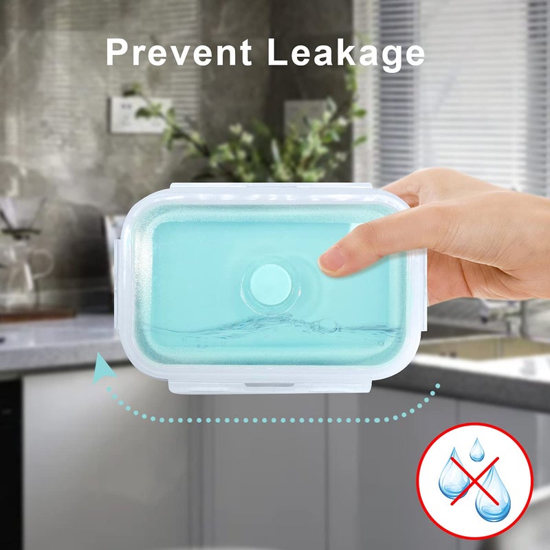 BJ Collapsible Food Storage Containers with Lids  Set of 4 Rectangle Bowls for Camper Storage and Organization  Cool Stuff for RV Camping Accessories for Inside Must Haves  Flat Box Stacks  Blue - Image 5