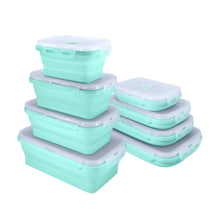 BJ Collapsible Food Storage Containers with Lids  Set of 4 Rectangle Bowls for Camper Storage and Organization  Cool Stuff for RV Camping Accessories for Inside Must Haves  Flat Box Stacks  Blue - Image 1