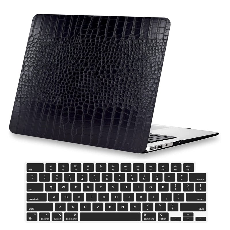 KEROM Compatible for MacBook Air 13 inch Case 2026 M5, 2022-2025 M4/M3/M2 A3449 A3240 A3113 A2681, Textured Luxury Crocodile Aligator Skin Snakeskin PU Leather Hardshell Case & Keyboard Cover, Black - Image 1