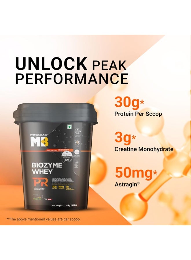 مسل بلايز MuscleBlaze Biozyme Whey Protein PR - بروتين مصل اللبن المعزز بـ 30 جم بروتين، و3 جم كرياتين مونوهيدرات، و50 ملغ AstraGin® (نكهة شوكولاتة الفادج، 4 كجم / 8.8 رطل) | حاصل على شهادة Trustified Gold - Image 4