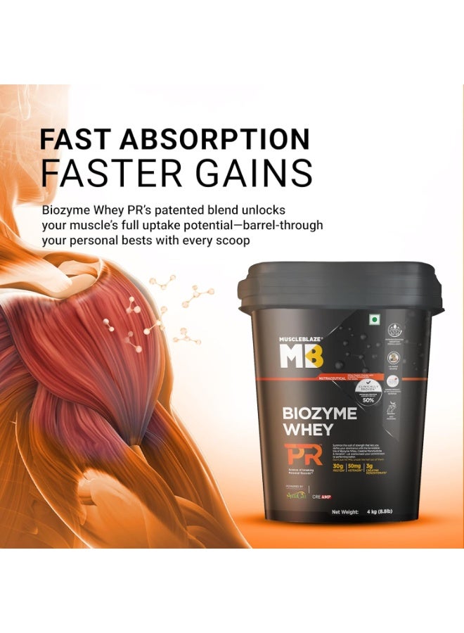 مسل بلايز MuscleBlaze Biozyme Whey Protein PR - بروتين مصل اللبن المعزز بـ 30 جم بروتين، و3 جم كرياتين مونوهيدرات، و50 ملغ AstraGin® (نكهة شوكولاتة الفادج، 4 كجم / 8.8 رطل) | حاصل على شهادة Trustified Gold - Image 2