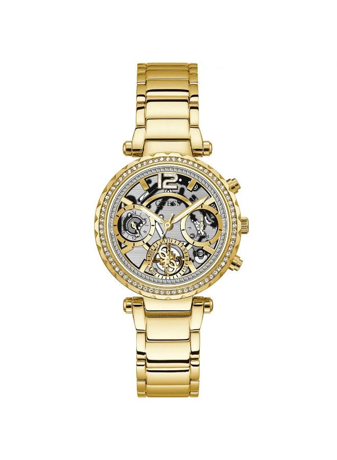 GUESS Watch for Women, Quartz Movement, Analog Display, Gold Leather Strap-GW0403L2 - Image 1