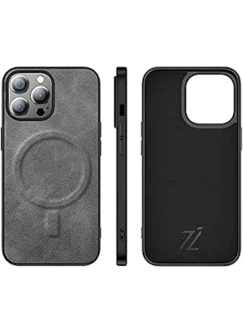 iPhone Magnetic Luxury Leather Case Designed for MagSafe Chargers for iPhone BY IZONE (iPhone 13, Grey)