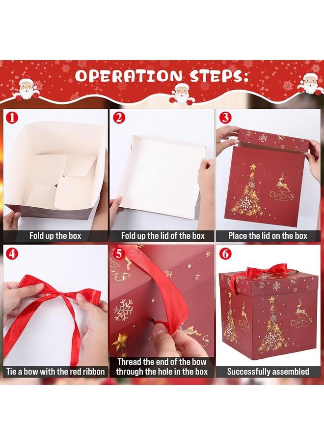 Bluejw - 3 Pcs Christmas Nesting Gift Boxes with Lid Nesting Boxes Xmas Boxes for Gifts Red Christmas Tree Gift Wrap Boxes for Christmas Thanksgiving New Year Wrapping Presents and Decorations (Gold Trees) - Image 1