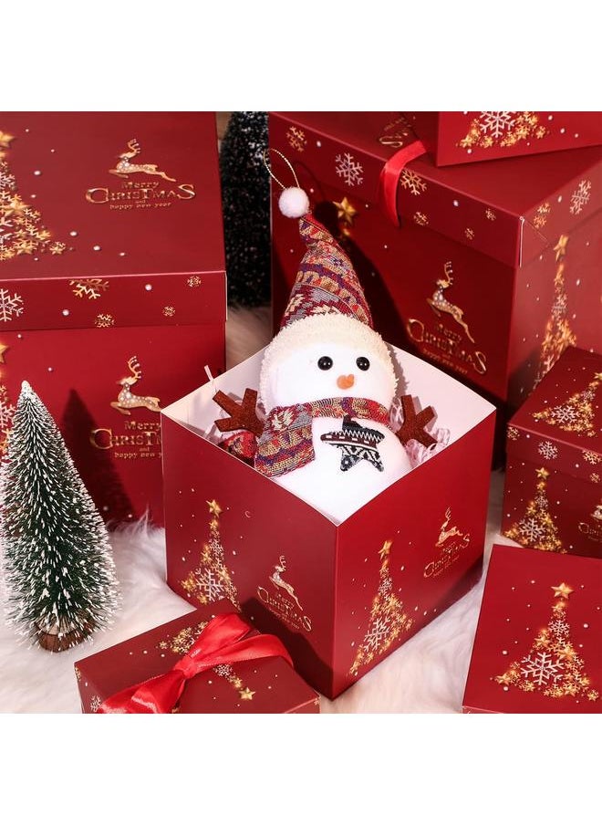 Bluejw - 3 Pcs Christmas Nesting Gift Boxes with Lid Nesting Boxes Xmas Boxes for Gifts Red Christmas Tree Gift Wrap Boxes for Christmas Thanksgiving New Year Wrapping Presents and Decorations (Gold Trees) - Image 1