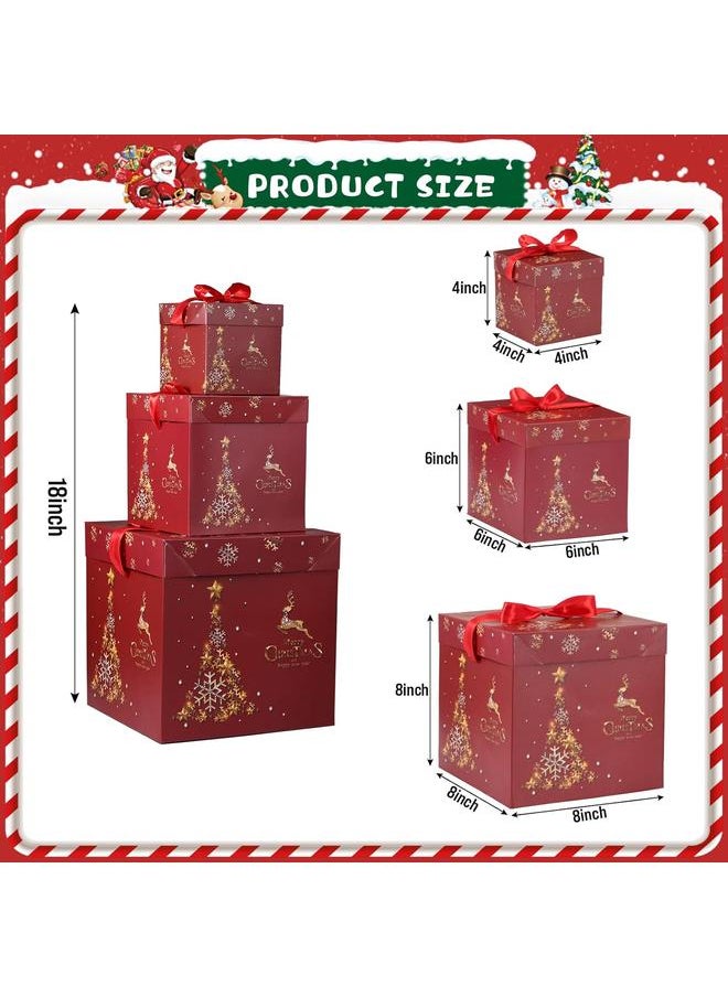 Bluejw - 3 Pcs Christmas Nesting Gift Boxes with Lid Nesting Boxes Xmas Boxes for Gifts Red Christmas Tree Gift Wrap Boxes for Christmas Thanksgiving New Year Wrapping Presents and Decorations (Gold Trees) - Image 1
