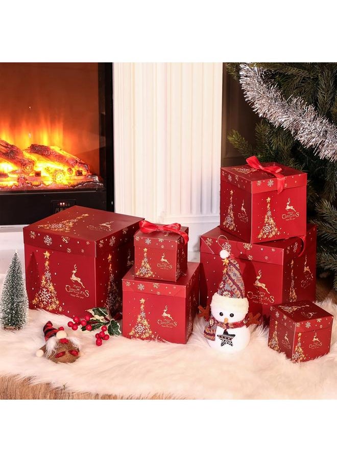 Bluejw - 3 Pcs Christmas Nesting Gift Boxes with Lid Nesting Boxes Xmas Boxes for Gifts Red Christmas Tree Gift Wrap Boxes for Christmas Thanksgiving New Year Wrapping Presents and Decorations (Gold Trees) - Image 1
