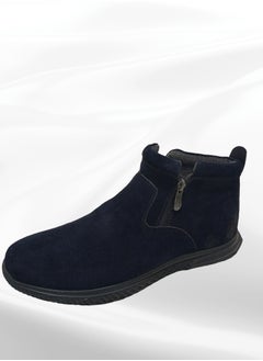 Meto Navy suede Chelsea boots without laces made of genuine natural leather and a toe sole  - Image 1