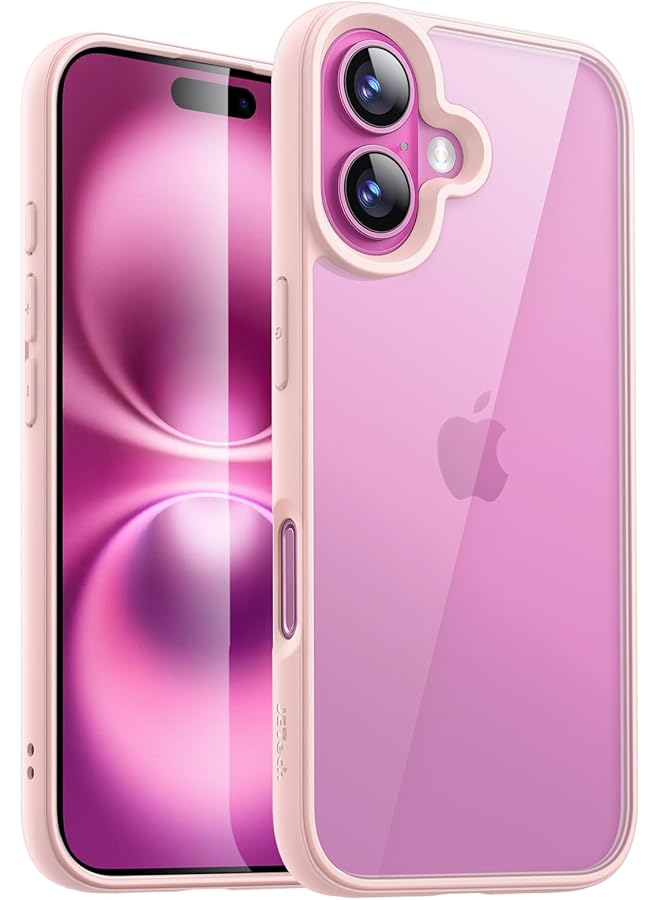 جي تيك جراب لهاتف iPhone 16 مقاس 6.1 بوصة، غطاء ممتص للصدمات مقاوم للصدمات بلون سادة غير لامع بإطار TPU مضاد للخدش وظهر شفاف وردي فاتح - Image 1