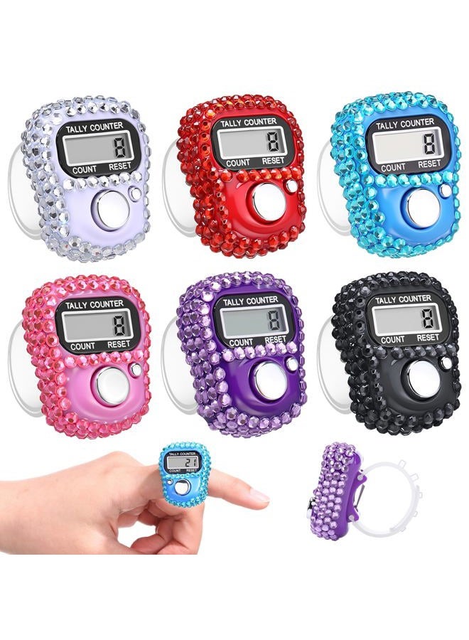 Simgoing 6 Pcs Electronic Finger Counter Rhinestones Hand Tally Clicker Tasbeeh Counter Bulk Resettable for Christmas Golf Gifts Counting Goods Lap Knitting Bling Accessories (Classic Colors) - Image 1