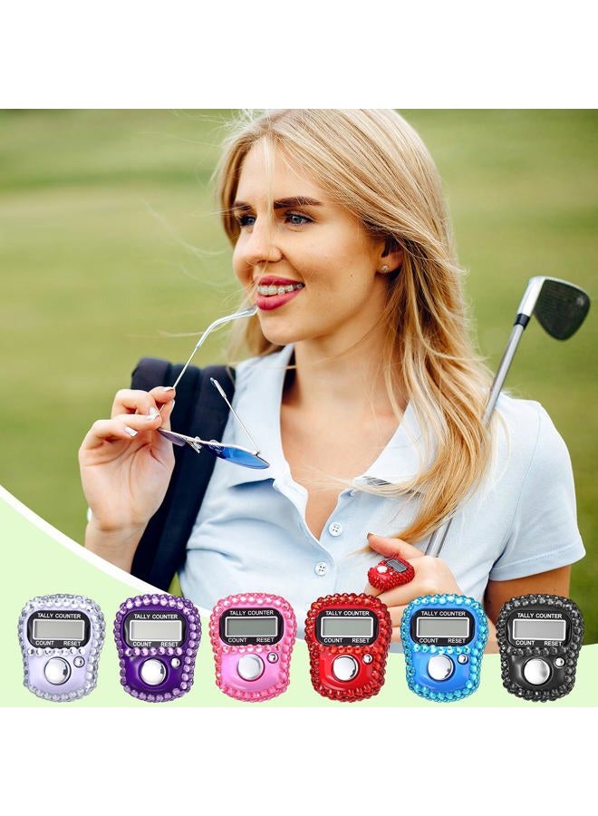 Simgoing 6 Pcs Electronic Finger Counter Rhinestones Hand Tally Clicker Tasbeeh Counter Bulk Resettable for Christmas Golf Gifts Counting Goods Lap Knitting Bling Accessories (Classic Colors) - Image 3