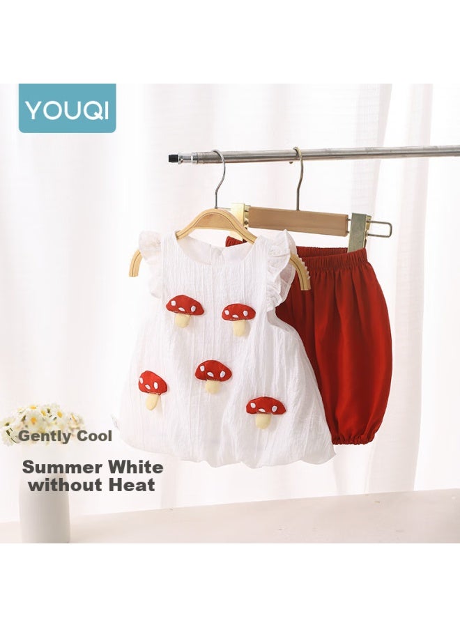Youqi Yooqi Baby Girl Short Sleeve Set Summer Thin Children's Stylish Sleeveless Top Girls Shorts Set Two-piece Set - Image 3
